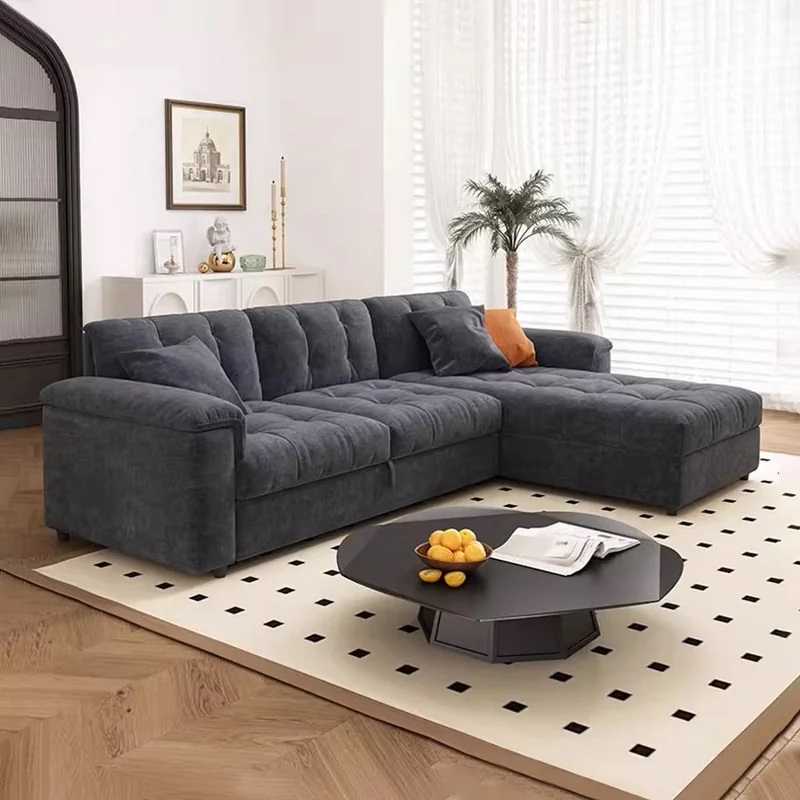 Black-Corduroy-Sectional-Sofa-Bed